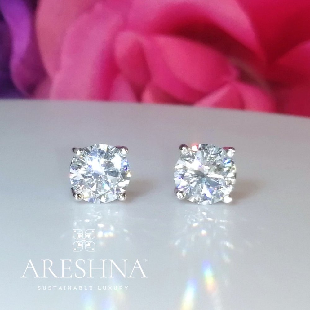 1 Carat Round Cut Lab Created Diamond Stud Earrings Push Back Bridal Earrings - Picture 6 of 11